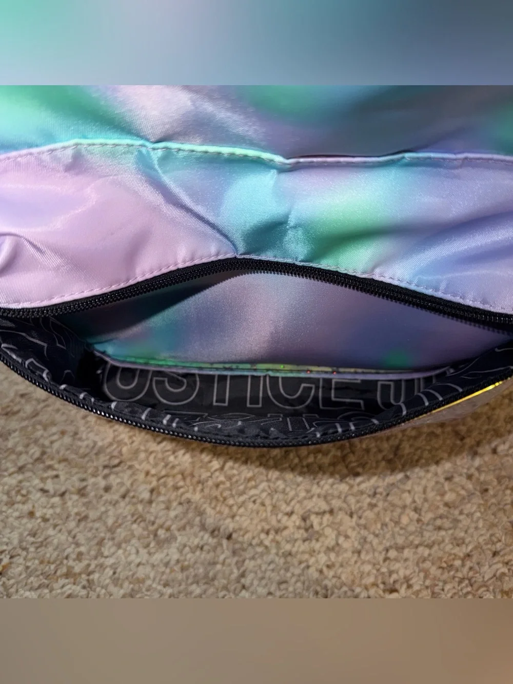 Justice Iridescent Holographic Purple Backpack with M Initial